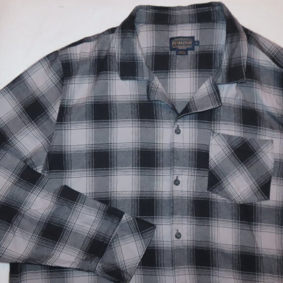 Pendleton Cotton Flannel Plaid Button Front Shirt Black/Gray Outdoor XL - Picture 1 of 13